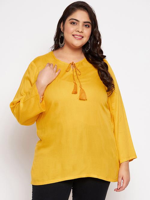  women mustard solid plus size top - 20850571 -  Standard Image - 0