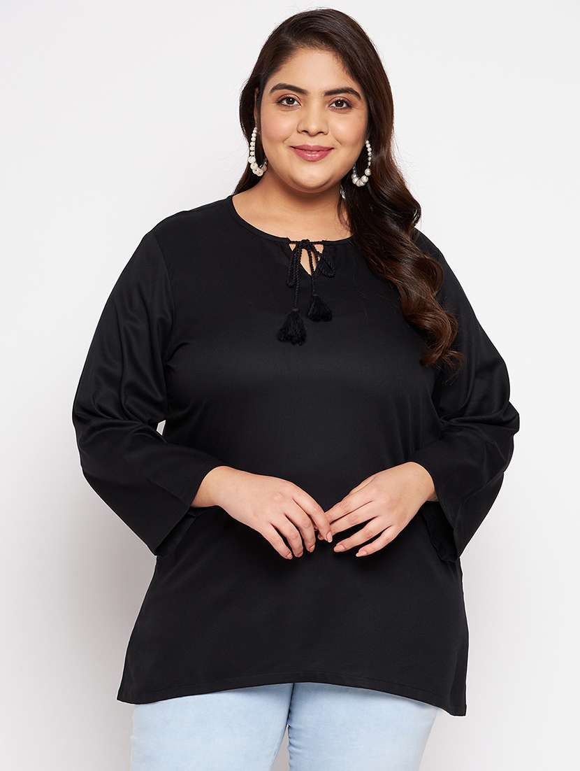  women black solid plus size top - 20850576 -  Zoom Image - 0