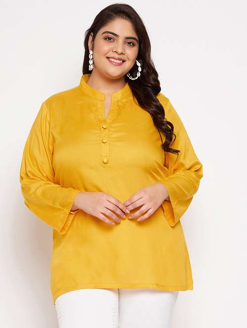 solid yellow detailed plus size top - 20850578 - Standard Image - 0
