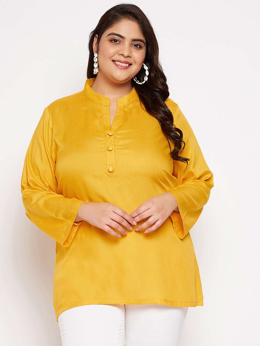 solid yellow detailed plus size top - 20850578 - Zoom Image - 0