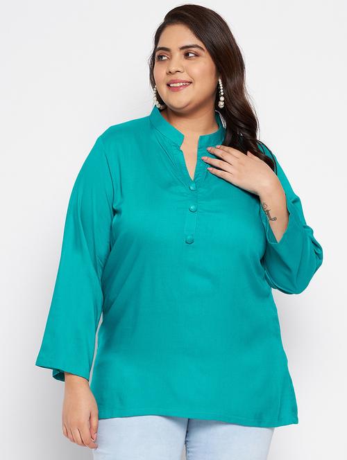 women turquoise regular fit plus size top  - 20850579 -  Standard Image - 0