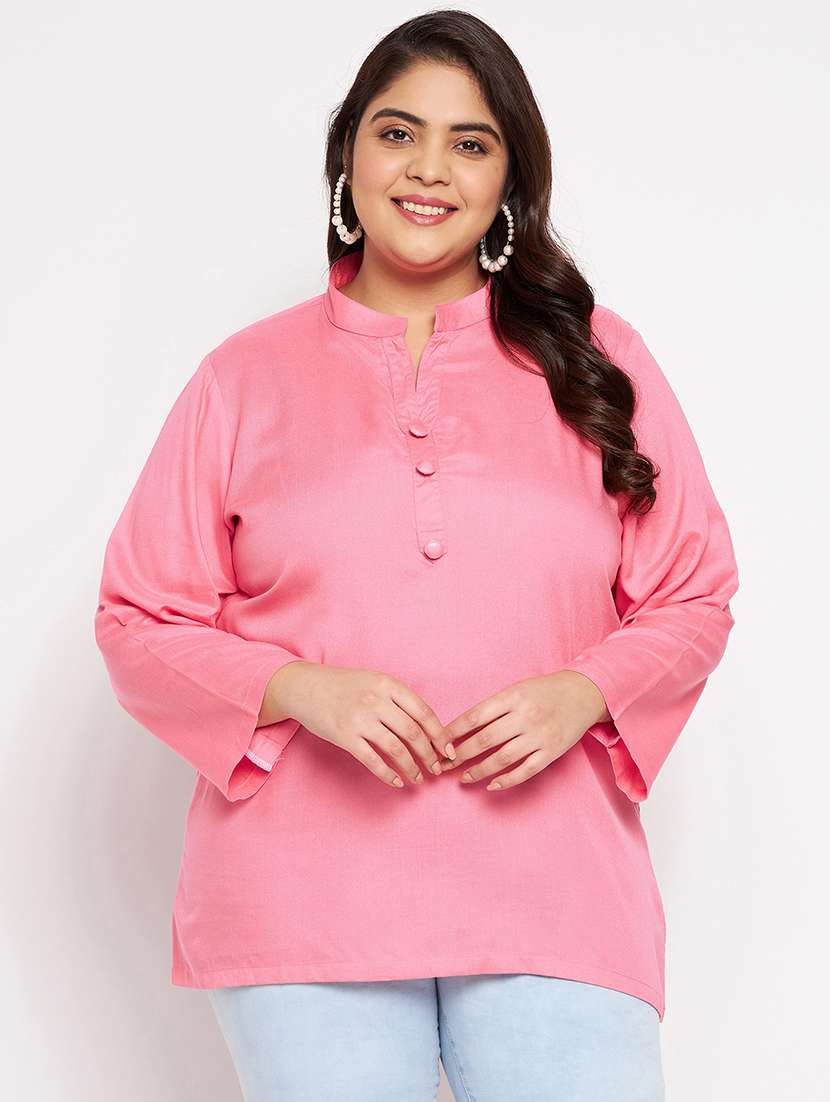 solid pink detailed plus size top