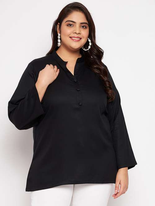 solid black detailed plus size top - 20850583 -  Standard Image - 0