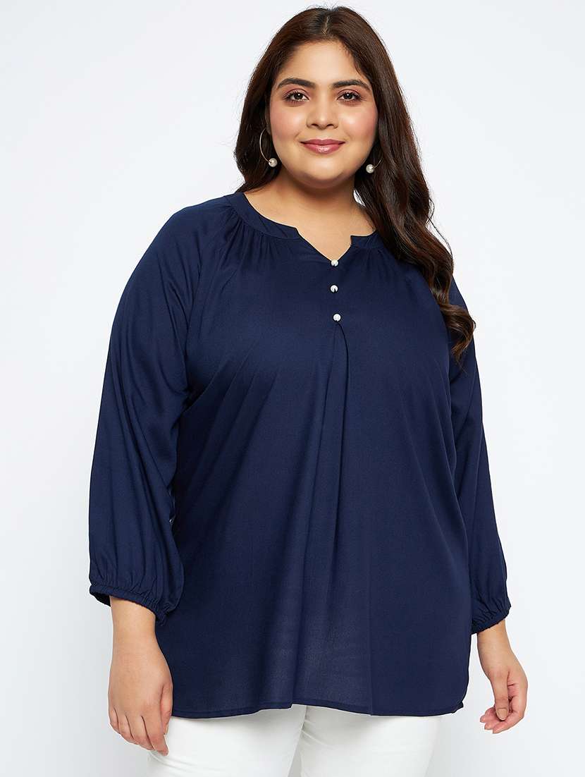 women navy blue regular fit plus size top
