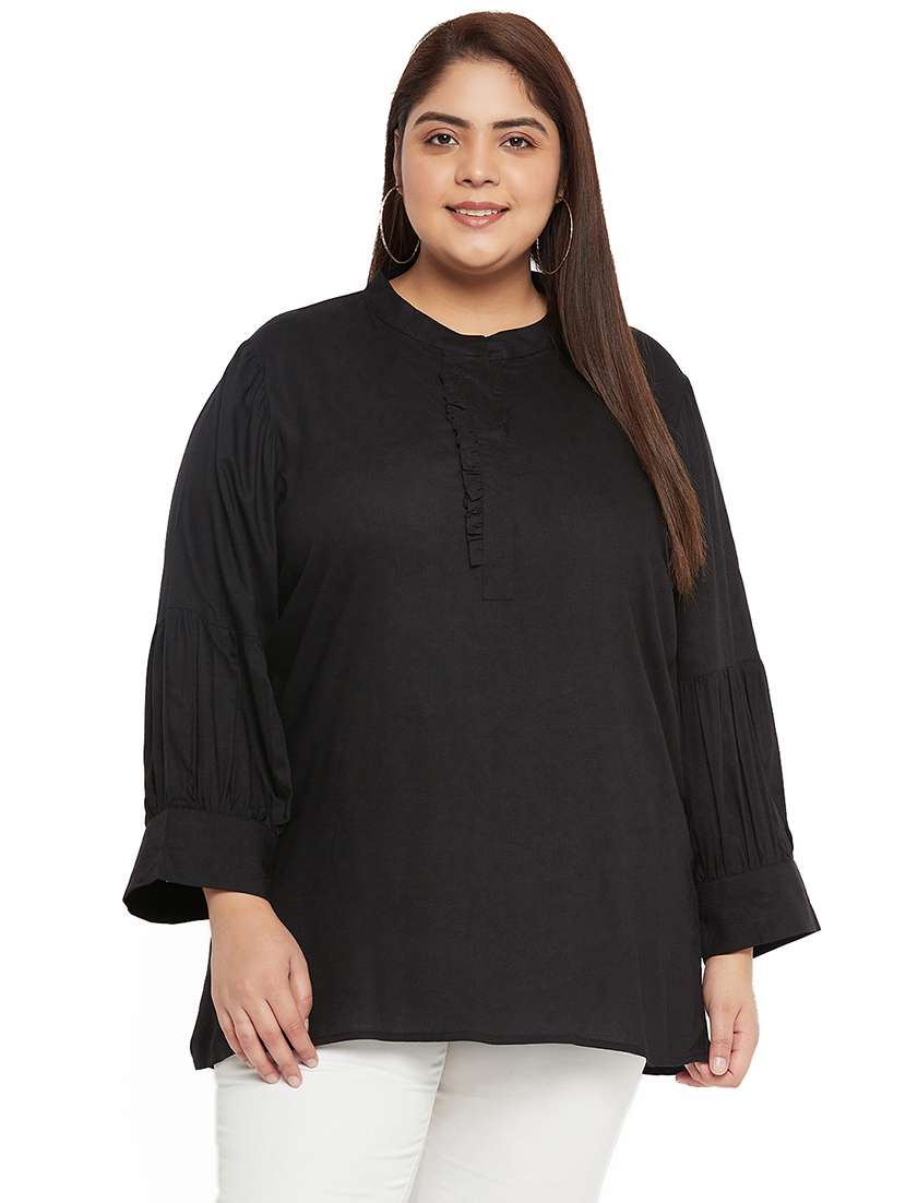  women black solid plus size top