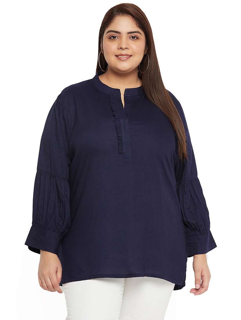 solid navy blue detailed plus size top