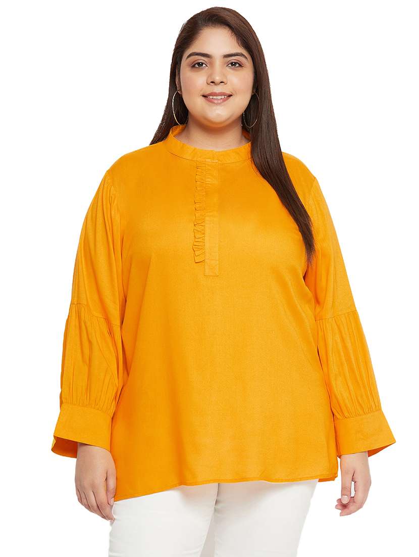 solid yellow detailed plus size top