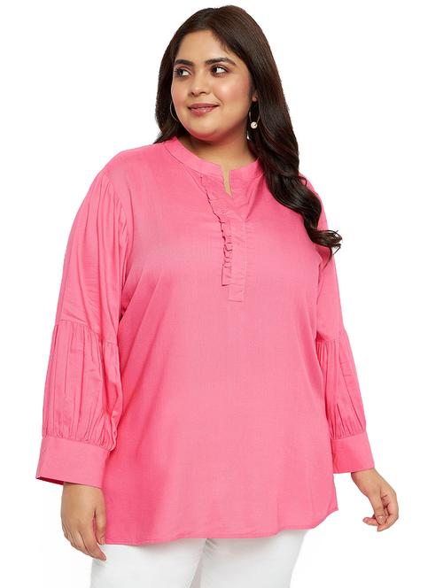 women pink solid plus size top - 20850596 - Standard Image - 0