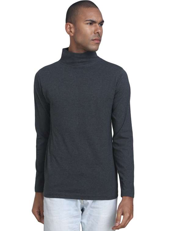 charcoal cotton blend plain t-shirt