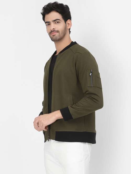 men olive solid long sleeve casual jacket - 20851043 -  Standard Image - 0