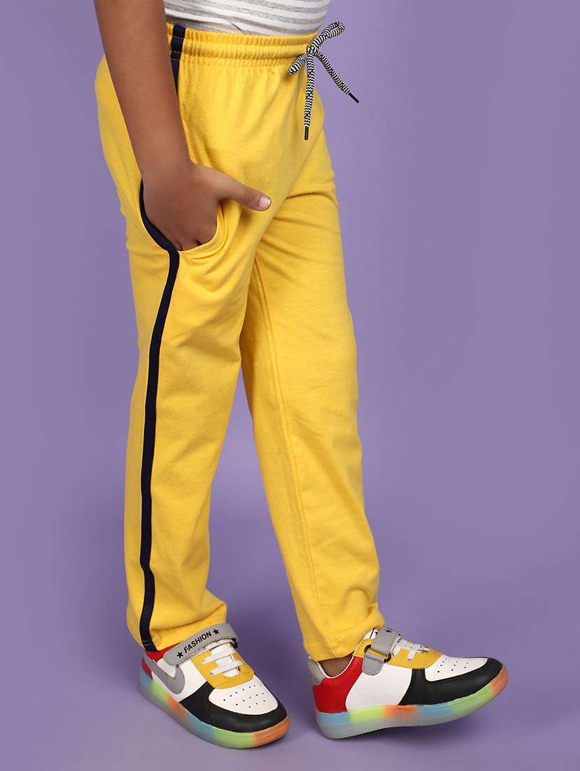 yellow side taped cotton casual track pant - 20852200 -  Standard Image - 1