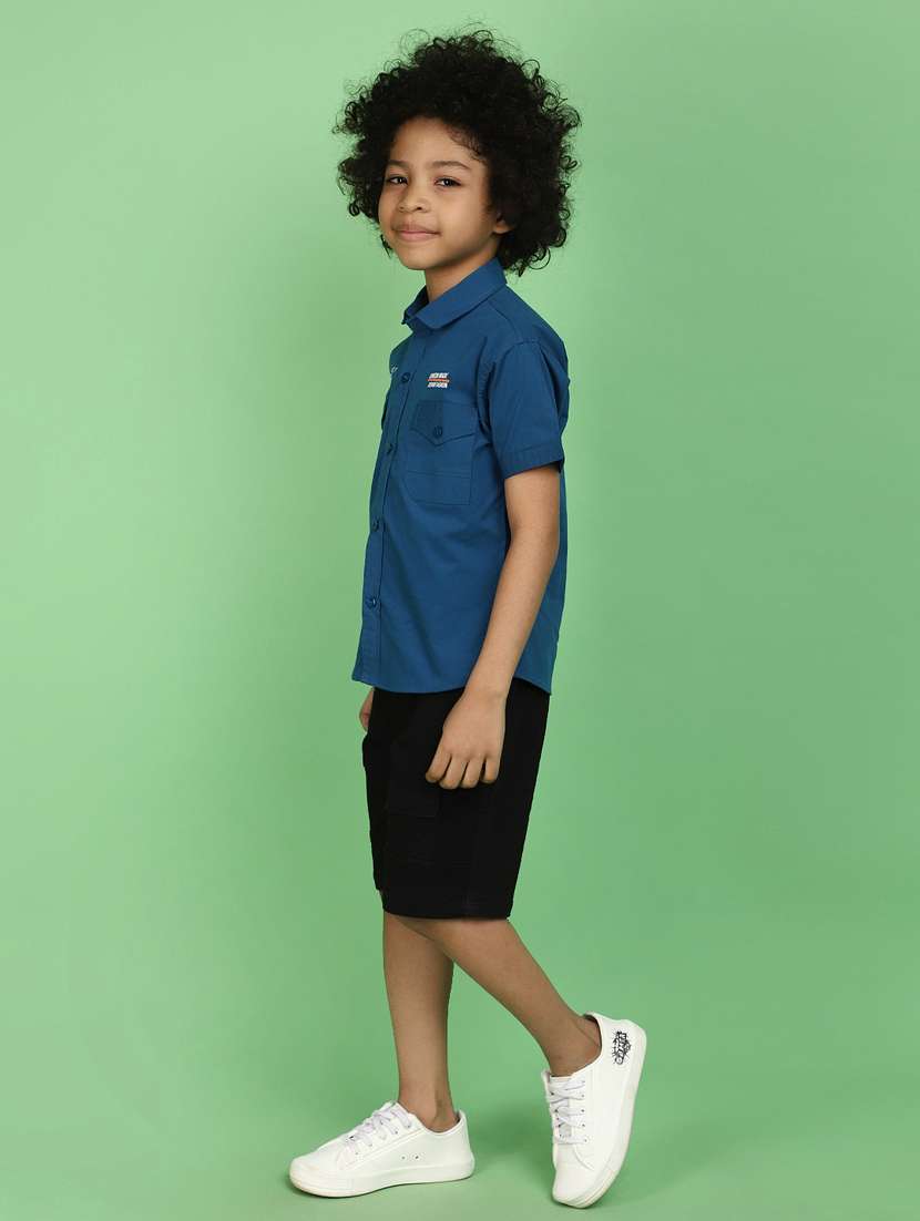 boys blue solid shorts set  - 20852239 -  Standard Image - 1