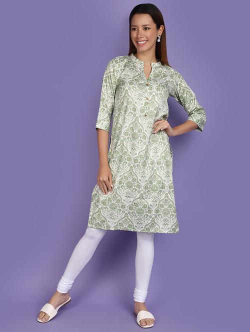 women green mandarin neck straight kurta - 20852244 -  Standard Image - 0