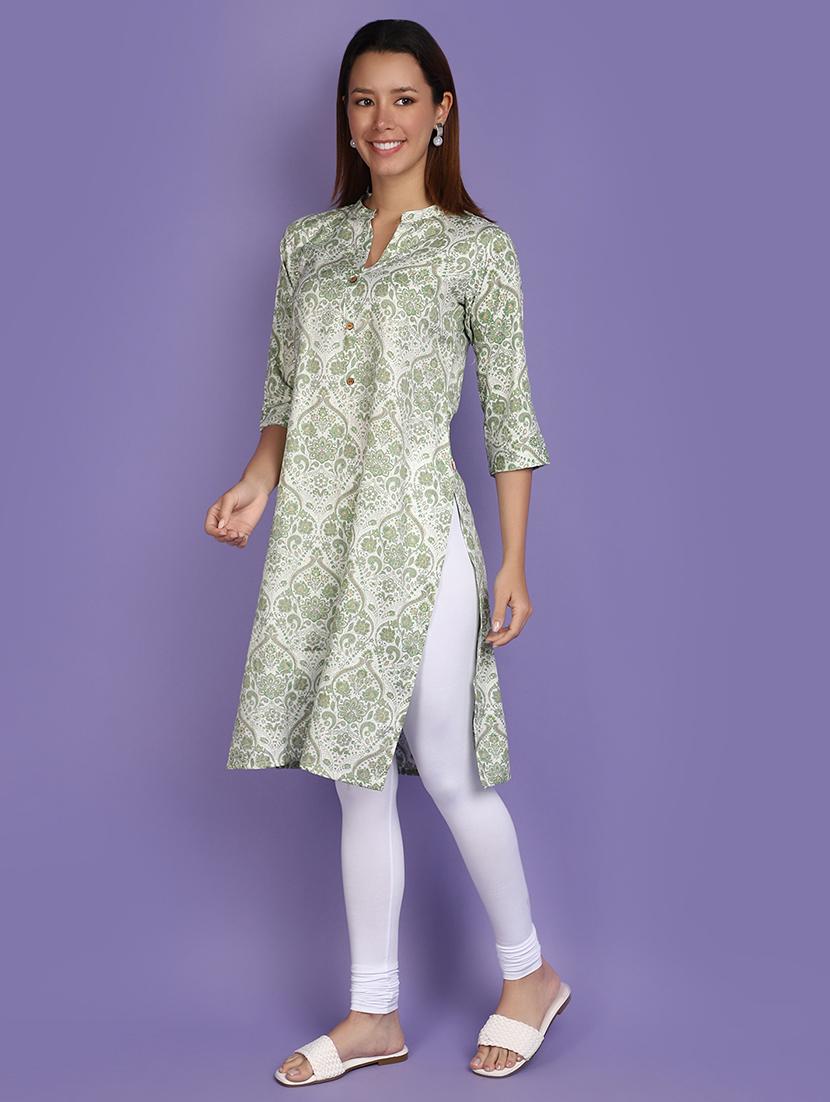 women green mandarin neck straight kurta - 20852244 -  Standard Image - 1