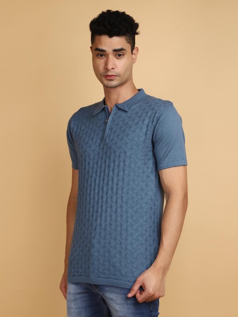 men polo neck self design t-shirt - 20852273 -  Standard Image - 1