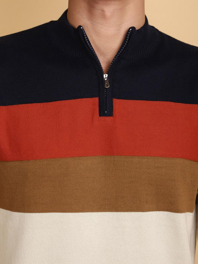 men multi colored regular fit color block high neck t-shirt - 20852300 - Standard Image - 4