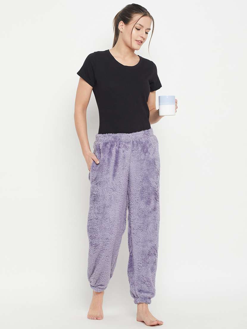 purple fleece joggers bottom wear - 20852351 - Standard Image - 4