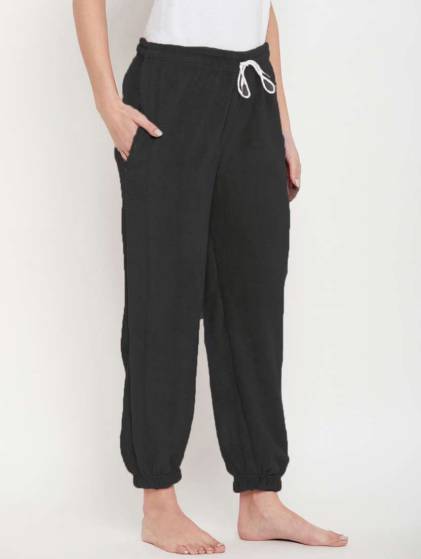 black fleece joggers bottom wear - 20852353 - Standard Image - 1