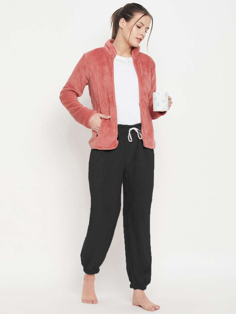 black fleece joggers bottom wear - 20852353 - Standard Image - 4