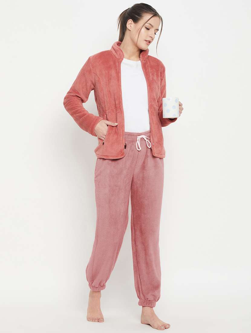 mauve fleece bottom wear - 20852356 - Standard Image - 4