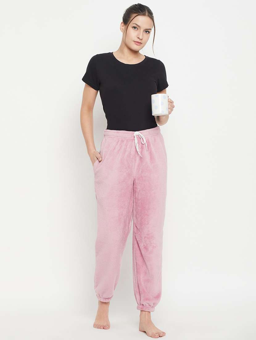 pink fleece joggers bottom wear - 20852362 -  Standard Image - 4