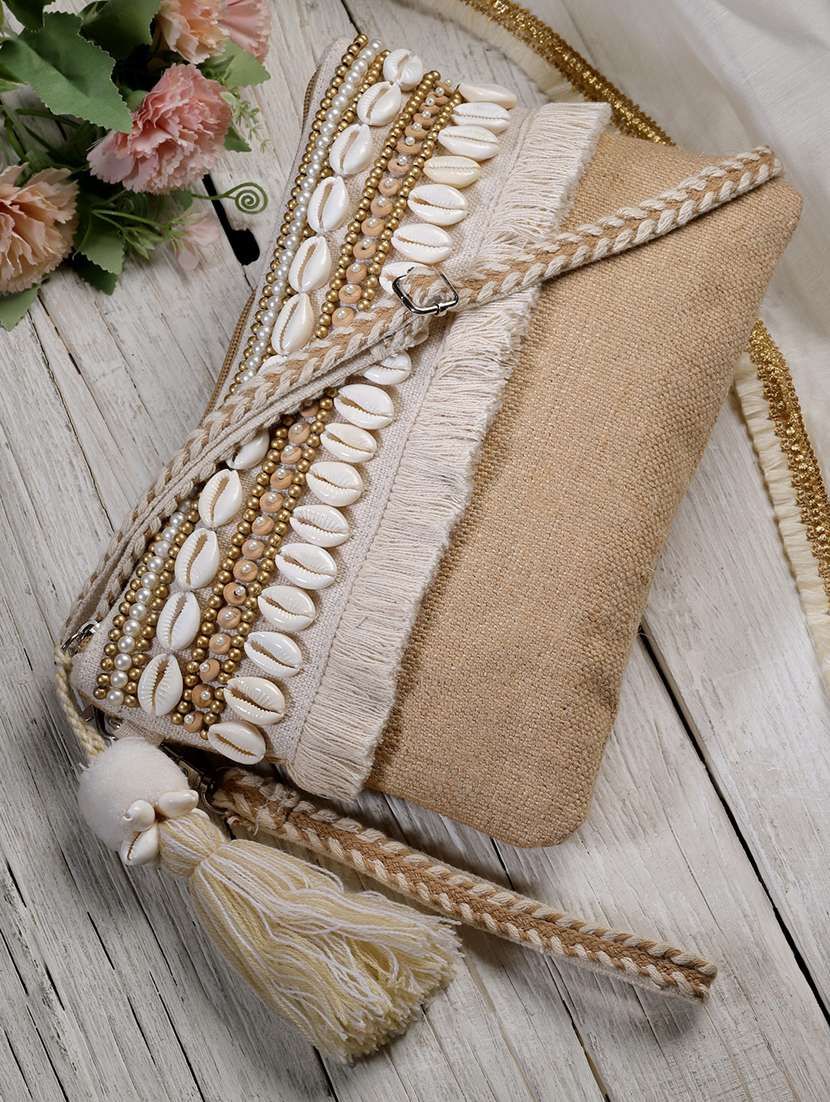 beige embellished sling bag - 20852386 - Zoom Image - 0