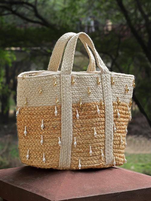 beige jute embellished handbag - 20852388 -  Standard Image - 0