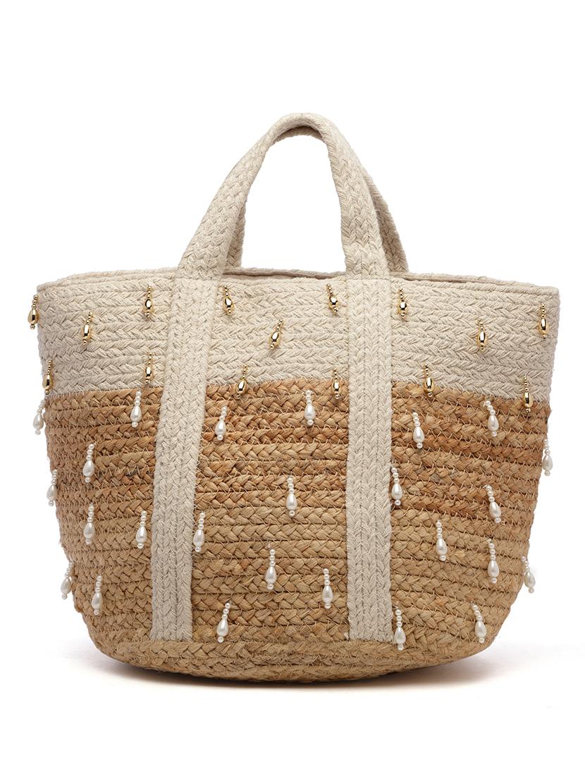 beige jute embellished handbag - 20852388 - Standard Image - 4