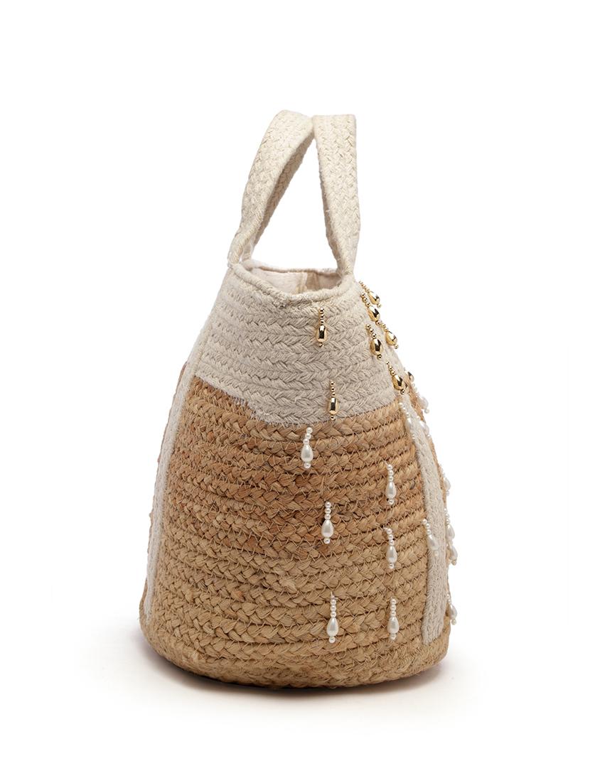 beige jute embellished handbag - 20852388 - Standard Image - 6