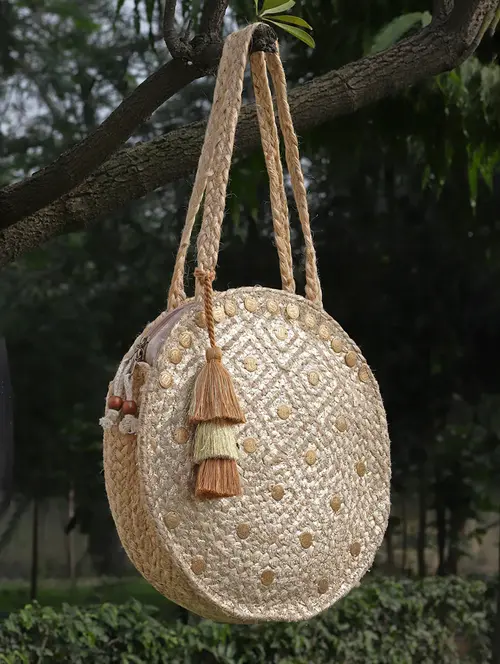 beige jute embellished shoulder bag - 20852390 -  Standard Image - 0