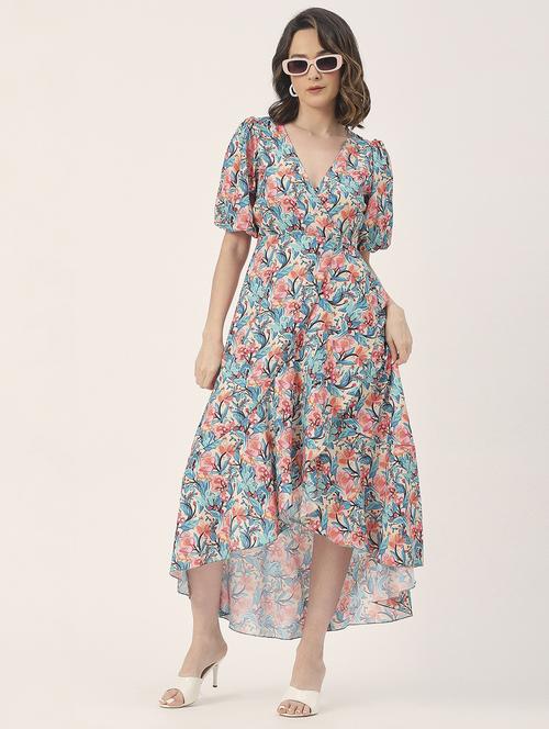 women beige floral printed fit & flare dress - 20852396 - Standard Image - 0