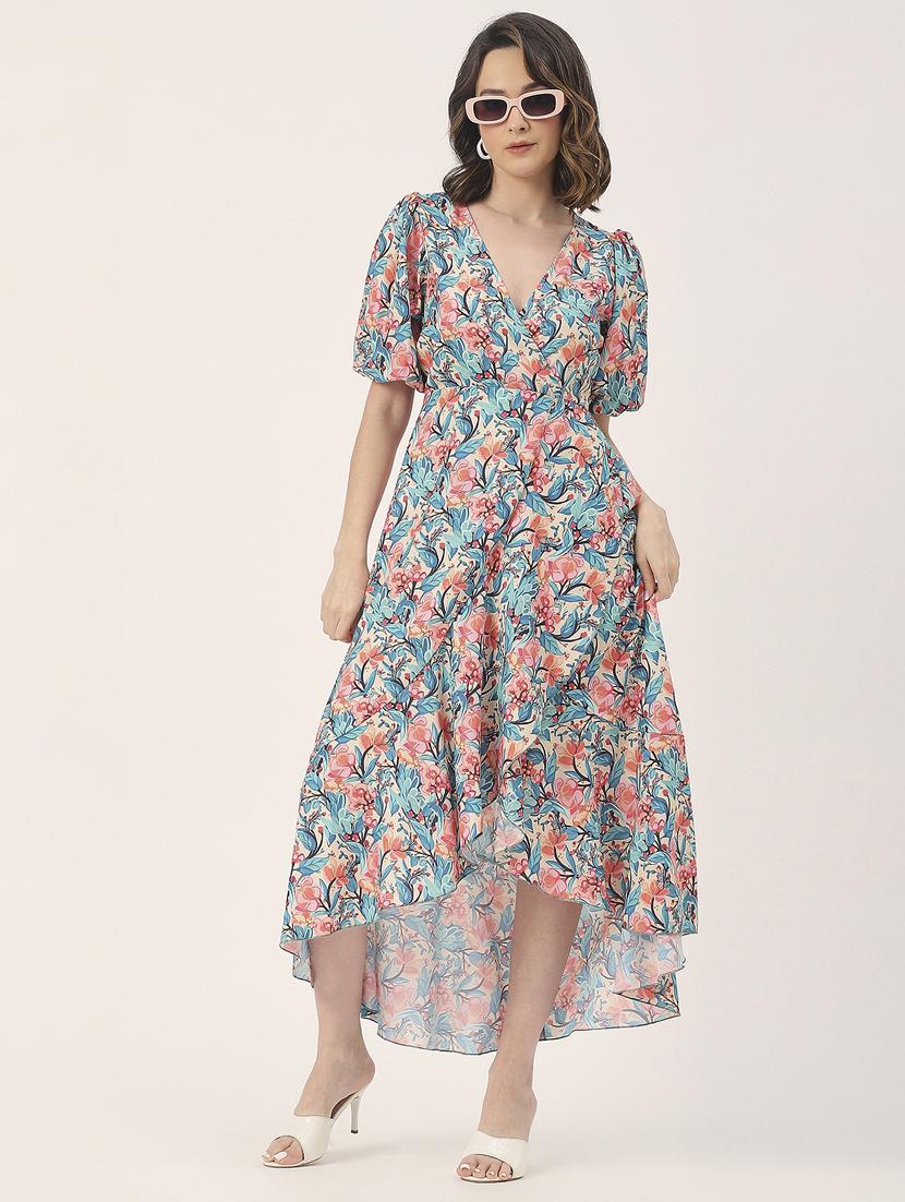 women beige floral printed fit & flare dress - 20852396 - Zoom Image - 0
