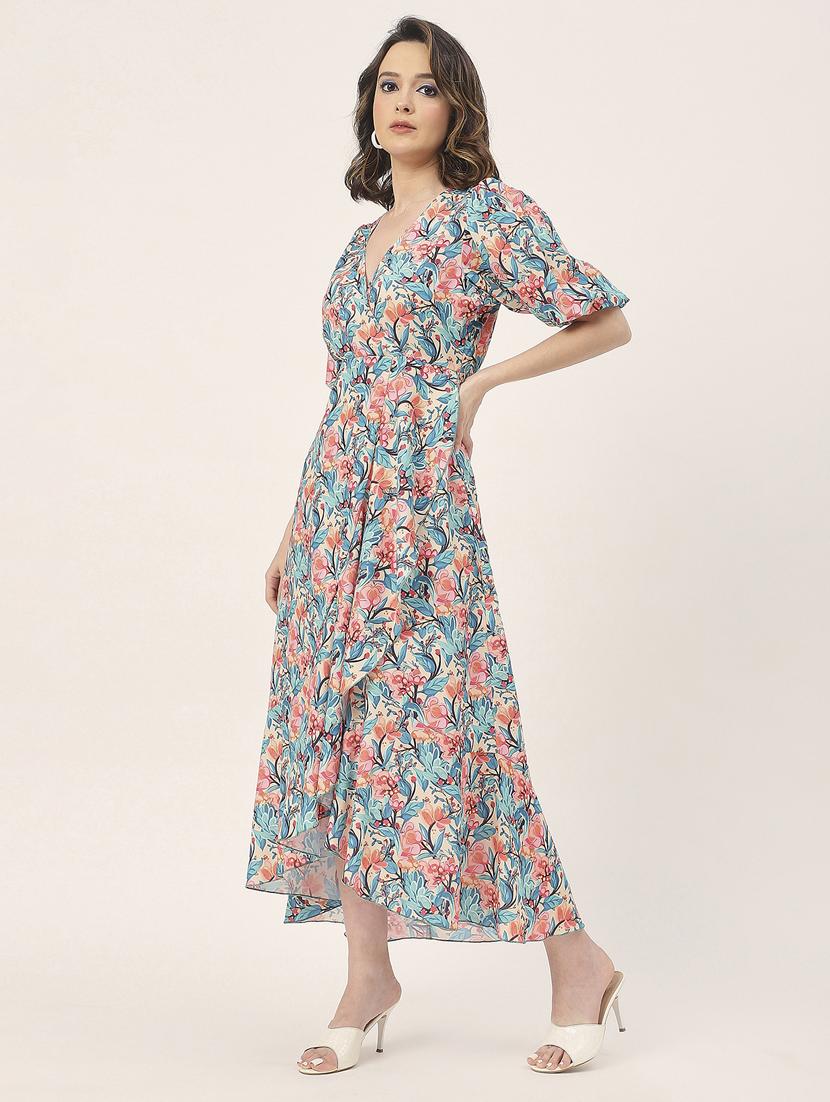 women beige floral printed fit & flare dress - 20852396 -  Standard Image - 1