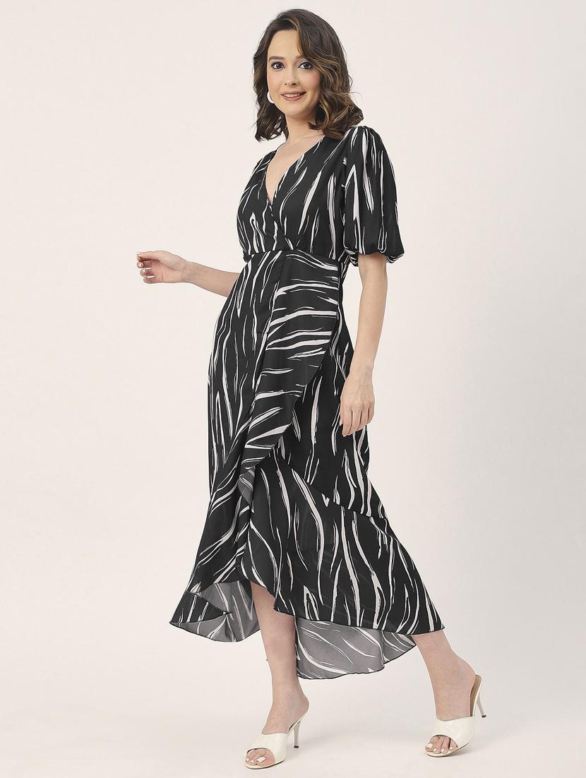 women black printed fit & flare dress - 20852400 - Standard Image - 1