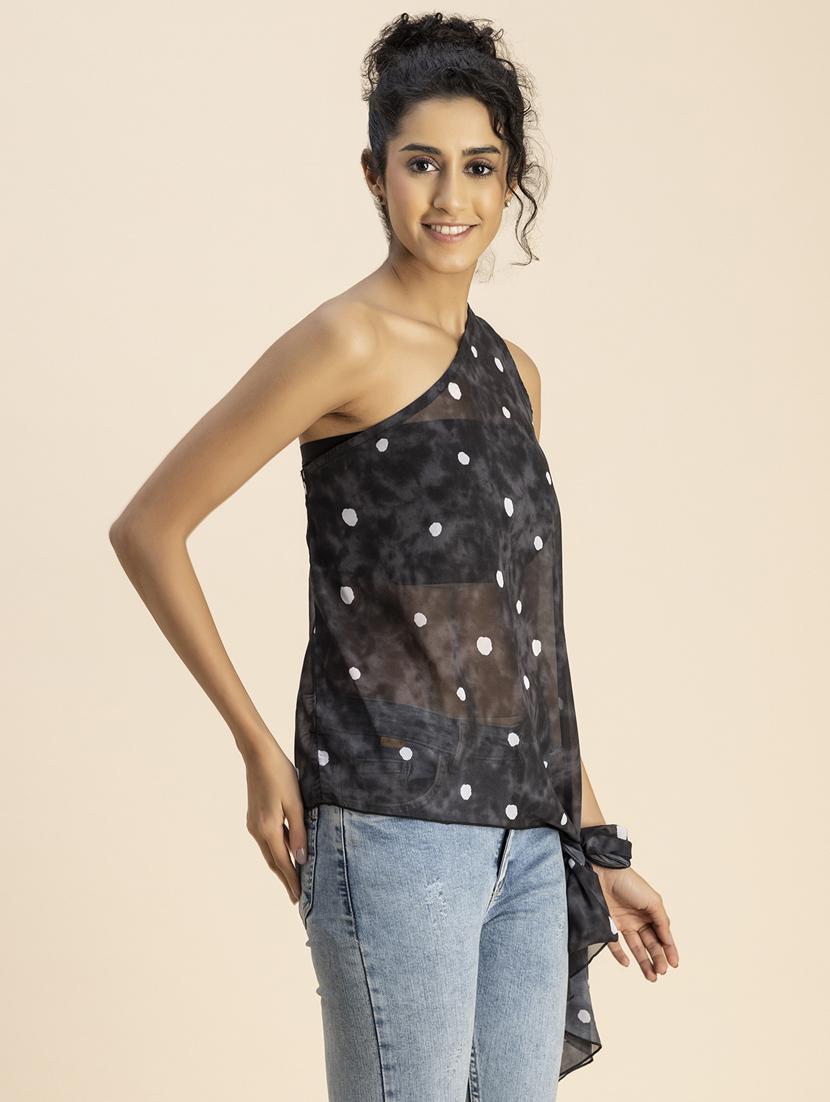 grey printed detailed asymmetric top - 20852431 - Standard Image - 1