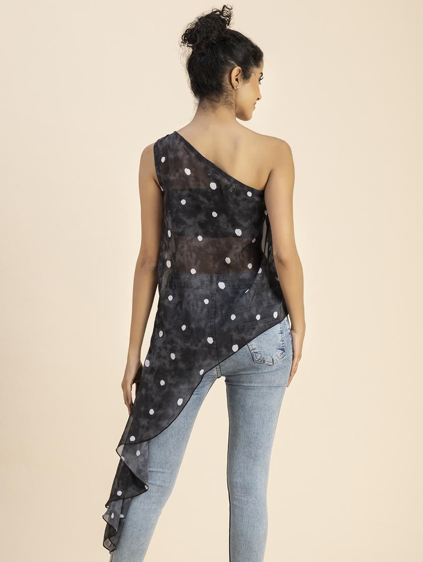 grey printed detailed asymmetric top - 20852431 - Standard Image - 4