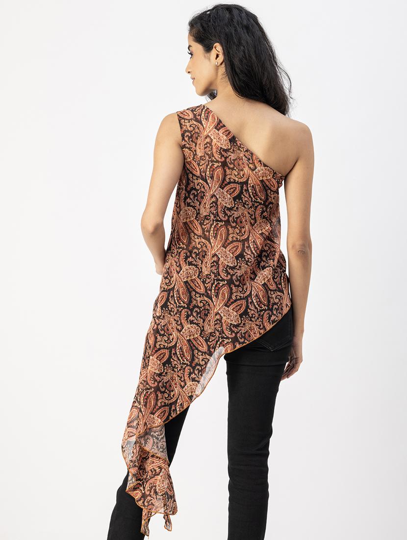 women brown paisley printed asymmetric top - 20852432 - Standard Image - 4