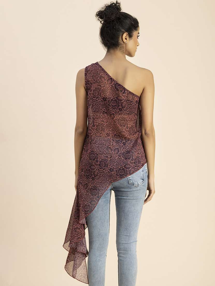 women peach floral printed asymmetric top - 20852434 -  Standard Image - 4
