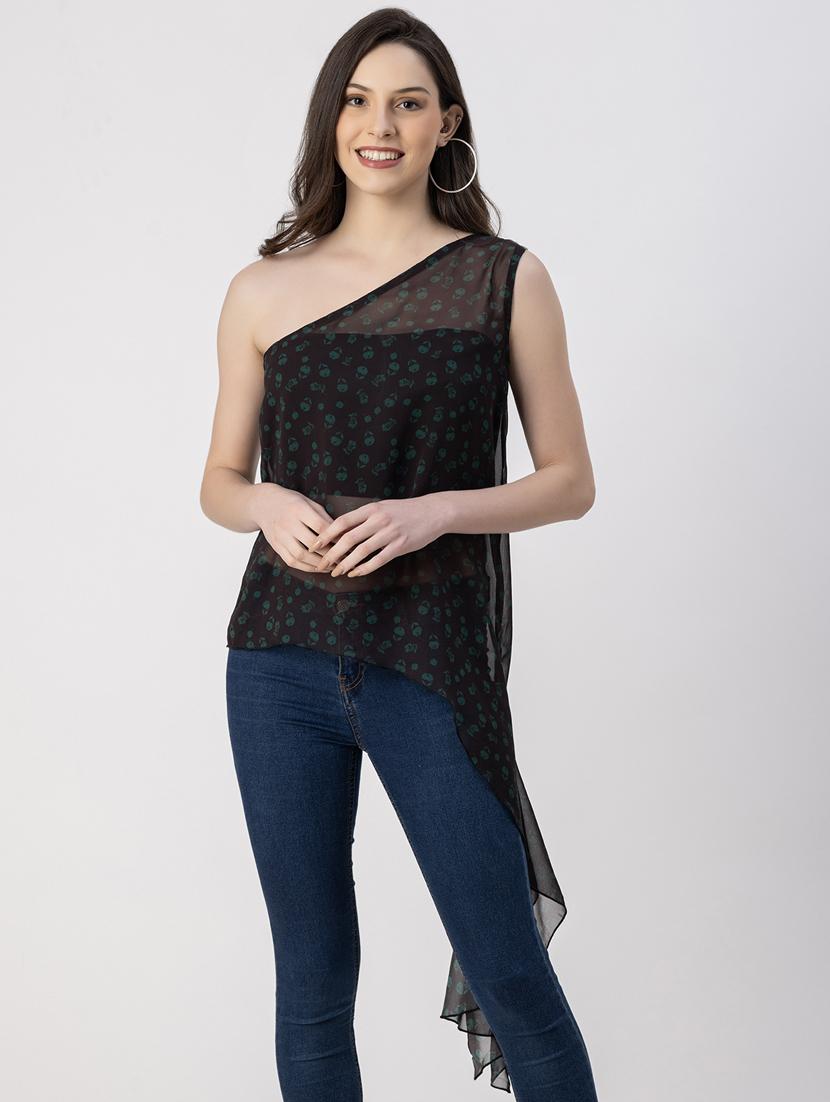 women black printed asymmetric top - 20852435 - Zoom Image - 0