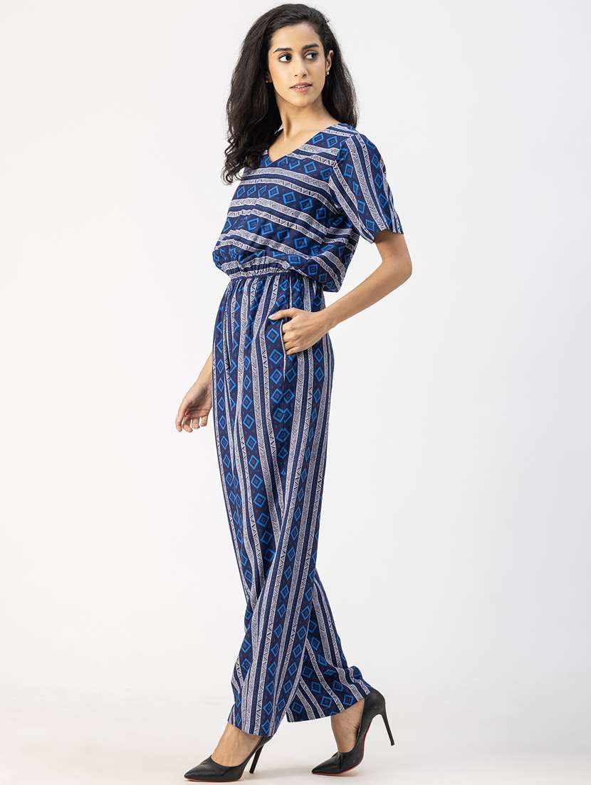 women navy blue printed full leg jumpsuit - 20852436 -  Standard Image - 1