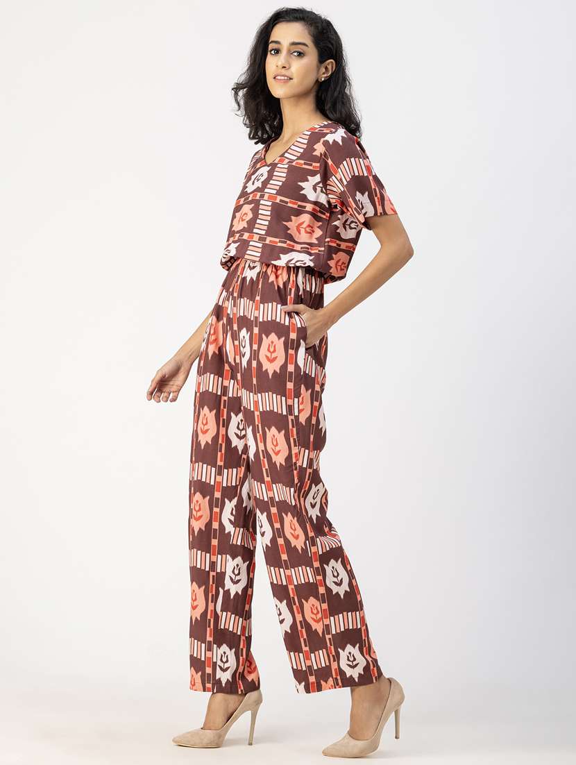women multicolored ikat printed full leg jumpsuit - 20852439 -  Standard Image - 1