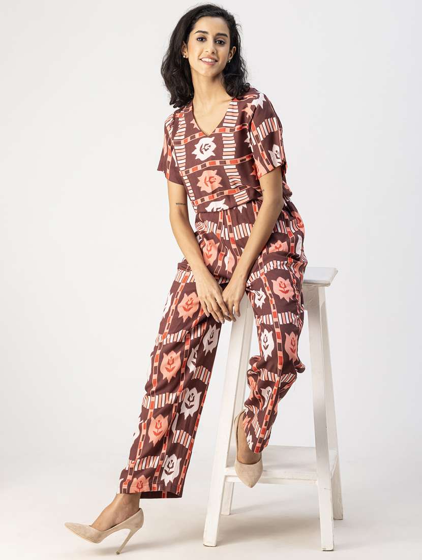 women multicolored ikat printed full leg jumpsuit - 20852439 -  Standard Image - 4