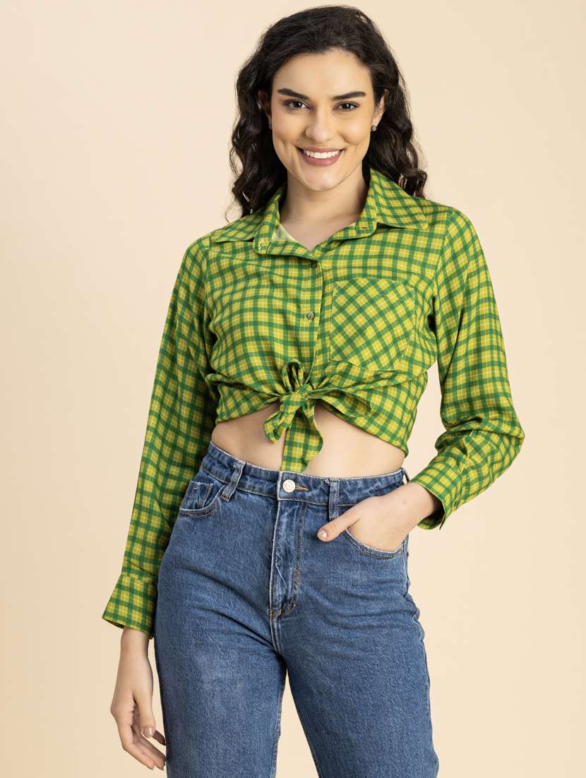 green rayon checks shirt