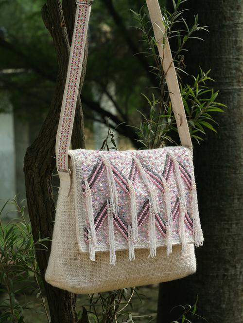 off white embellished sling bag - 20852462 -  Standard Image - 0