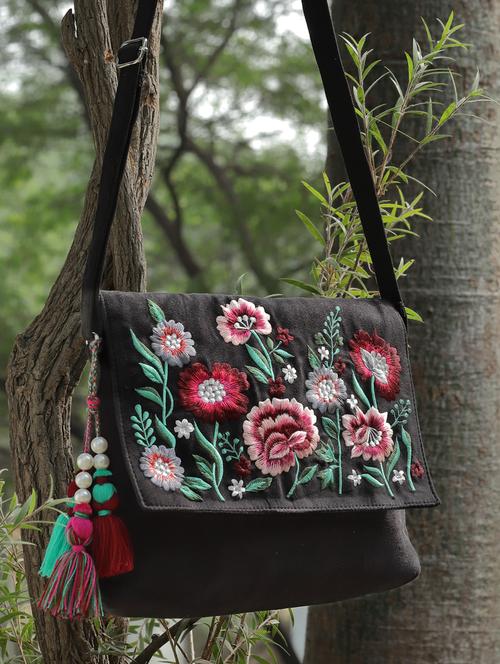 black embroidered sling bag - 20852465 -  Standard Image - 0