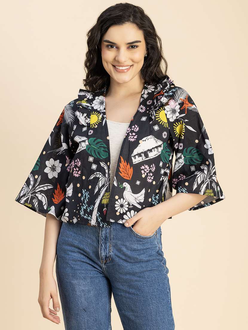black printed detailed shrug - 20852467 -  Standard Image - 1