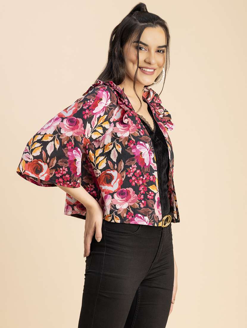 black floral printed summer jacket - 20852469 -  Standard Image - 1