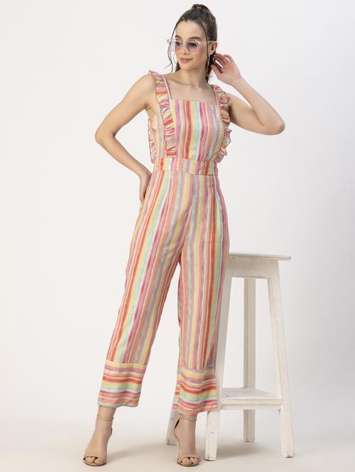 women multicolored stripes full leg jumpsuit - 20852471 - Standard Image - 0