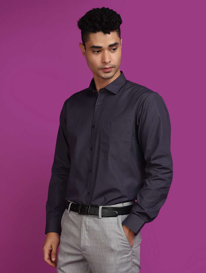 grey cotton blend formal shirt - 20852535 -  Standard Image - 1