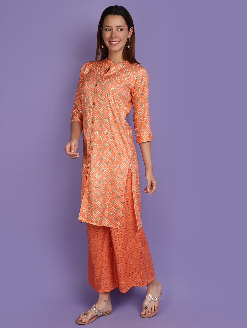 women orange printed kurta palazzo set - 20852578 - Standard Image - 1